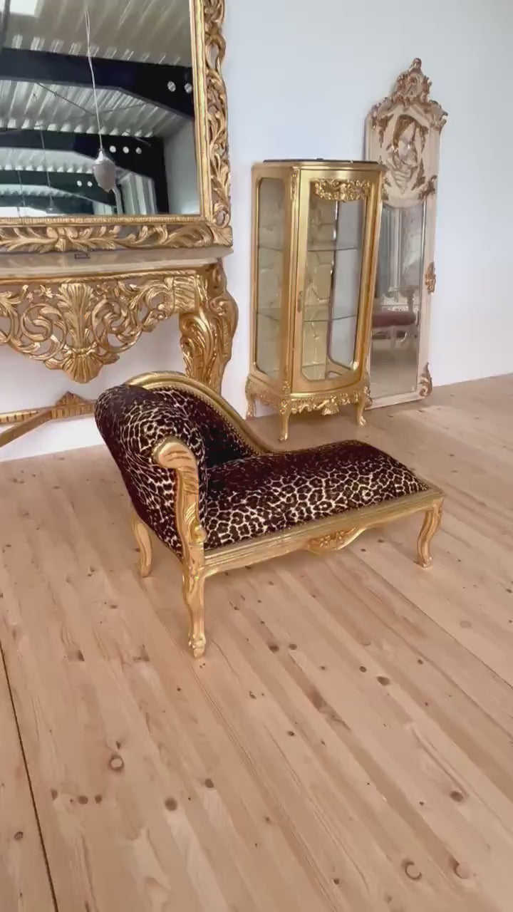 Leopard Print French Louis Bench: Baroque Style Gold Leaf Ottoman