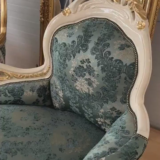 Chaise Longue Blue Velvet Damask French Antique Style in Gold Finish Retro Baroque Style Bench Green Velvet Damask for Home Decor
