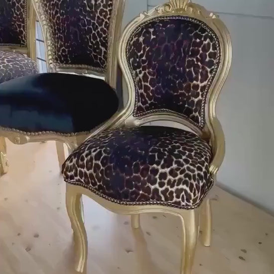 Leopard Print French Baroque Accent Chair - Gold Gilded Beech Wood