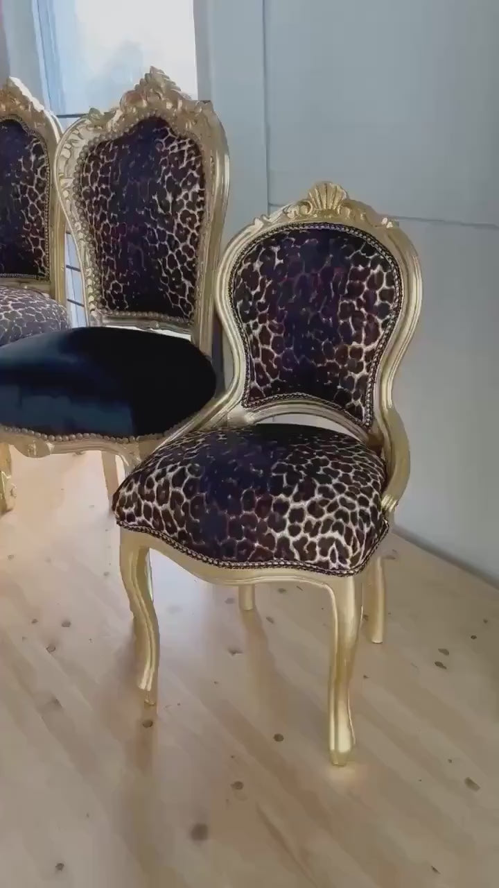 Leopard Print French Baroque Accent Chair - Gold Gilded Beech Wood
