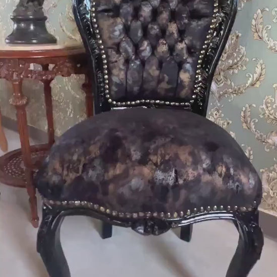 Accent Chair French Louis Style Dining Chair in Midnight Black Velvet Retro Baroque Rococo Style Chair in Brown Velvet for Home Décor
