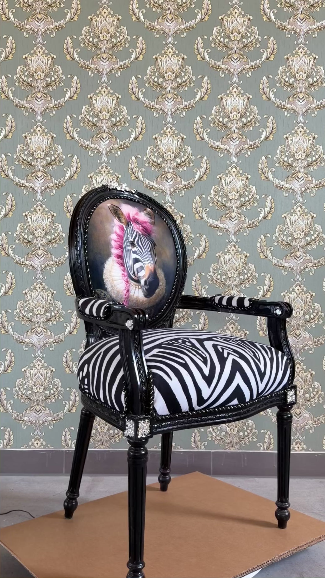 Baroque Armchair Zebra Print Statement Chair Handcrafted Funky Chair Glam Home Decor