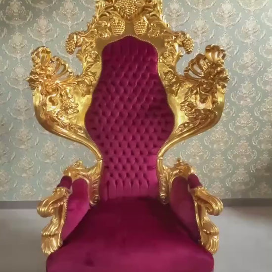 Baroque Rococo King Throne Chair: Red Velvet, Gold Eagle Sculpture