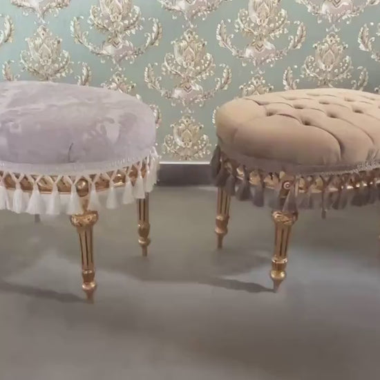 Velvet Ottoman: French Baroque Style Footstool with Gold Finish
