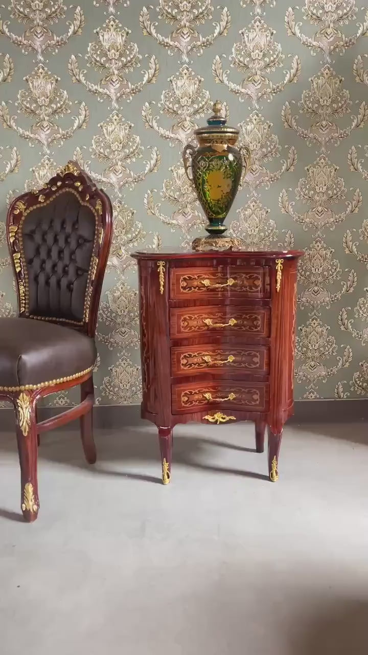 Deluxe Baroque Chest of Drawers Hand-Carved Wood Brass Handles