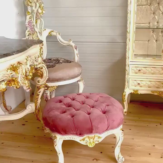 Französischer Barock-Fußhocker/  French Baroque Style Footstool- Rosa