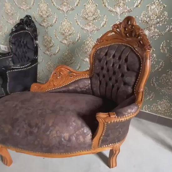 Velvet Chaise Lounge: French Retro Baroque Bench, Solid Beech Wood