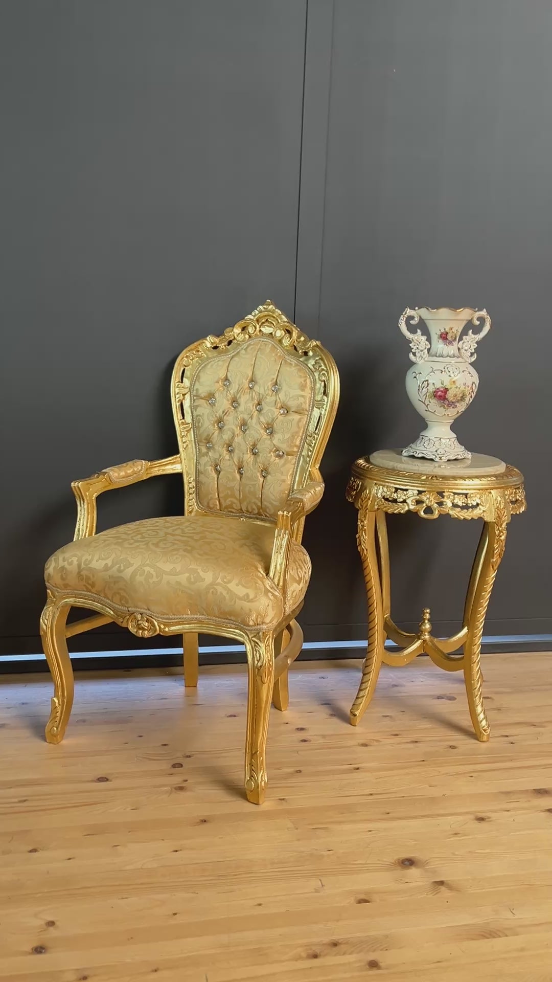 French Rococo Accent Chair Louis XV Baroque Gold Throne Dining Chair Luxury Armchair
