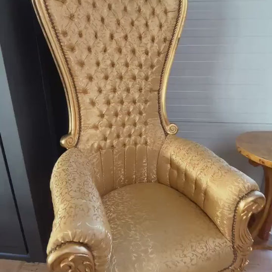 Gold French Baroque Throne Chair: Red Velvet, Hand-Carved Beech Wood