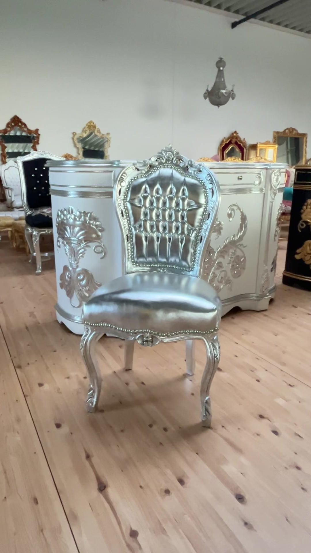 Rococo Louis XV Accent Chair Silver Baroque Lounge Chair For Holiday Decor