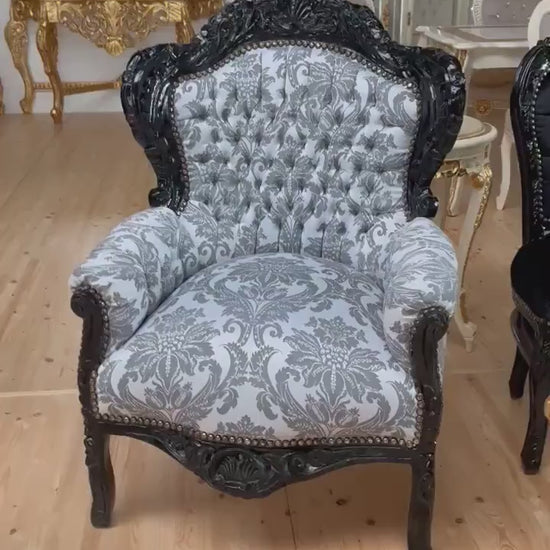 Sessel Barock Rokoko Stil /Armchair Retro Baroque Rococo Style Sofa Chair Nostalgic French Antique Style in Colorful Velvet - Made to Order