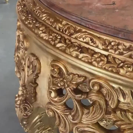 Wooden Decor Table Marble Top Royal Baroque Style Round Table Marble Slab in Orange French Antique Style for Home Decor Hotel Decoration
