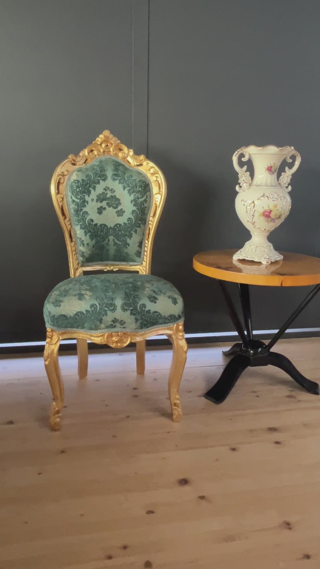 Accent Chair French Louis Chair Green Floral Damask Baroque Rococo Dining Chair