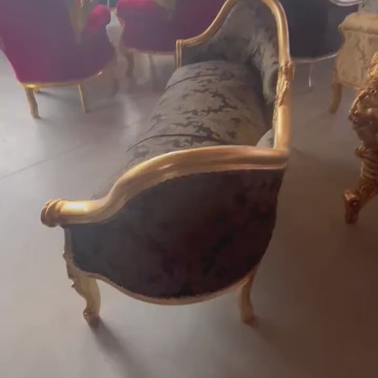 Lounge-Sofa im Barock-Stil, schwarzes Samtsofa für Bar, Salon, Nachtclub/ Lounge Sofa Black French Baroque Style Love Seat for Bar Nightclub