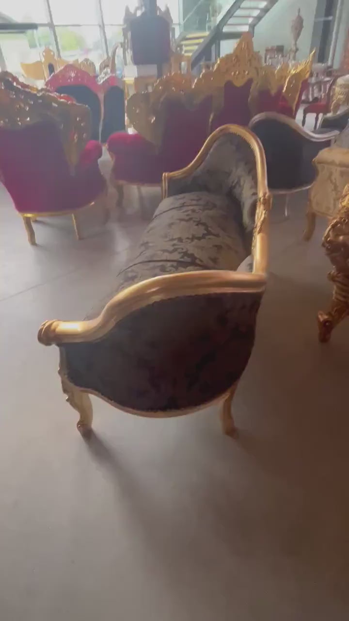 Lounge-Sofa im Barock-Stil, schwarzes Samtsofa für Bar, Salon, Nachtclub/ Lounge Sofa Black French Baroque Style Love Seat for Bar Nightclub