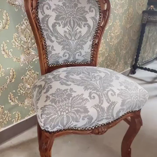 Dining Chair French Baroque Style in Grey Jacquard Fabric Wooden Chair for Home Decor Made-To-Order