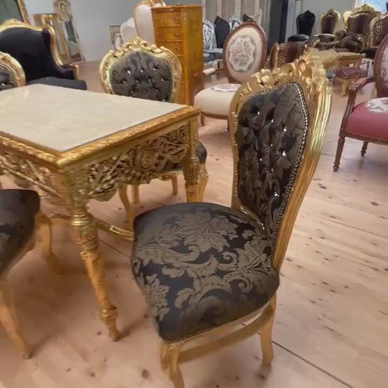 French Baroque Rococo Dining Set: Marble Table & Beechwood Chairs