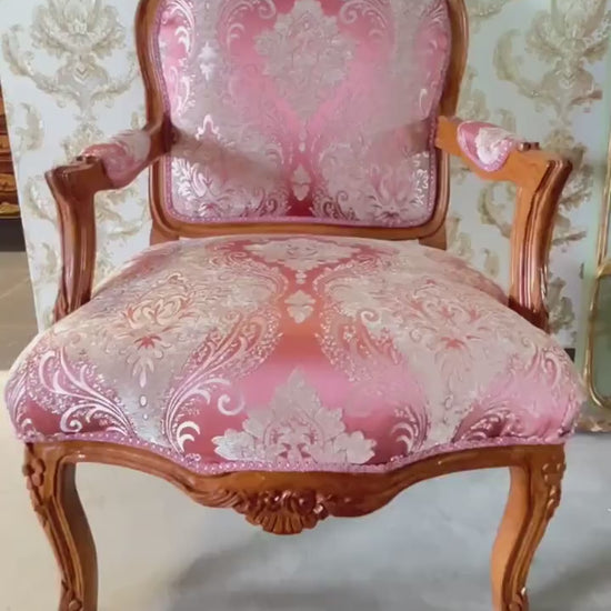 Pink Damask French Louis Style Armchair: Retro Baroque Lounge Chair