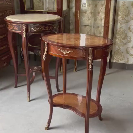 French Antique Style Side Table: Oval Shape Nostalgic Baroque Living Room End Table