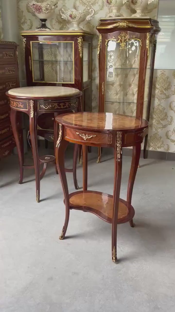 French Antique Style Side Table: Oval Shape Nostalgic Baroque Living Room End Table