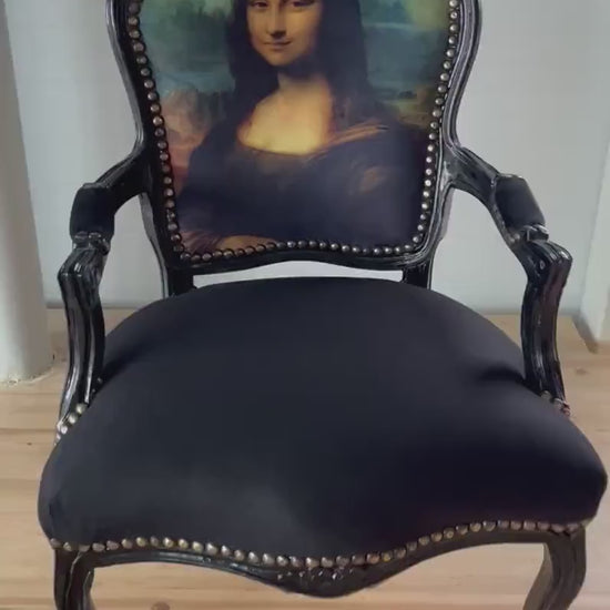 Armchair French Baroque Style Mona Lisa Print Retro Classic Handmade Style for Special Event or Decoration