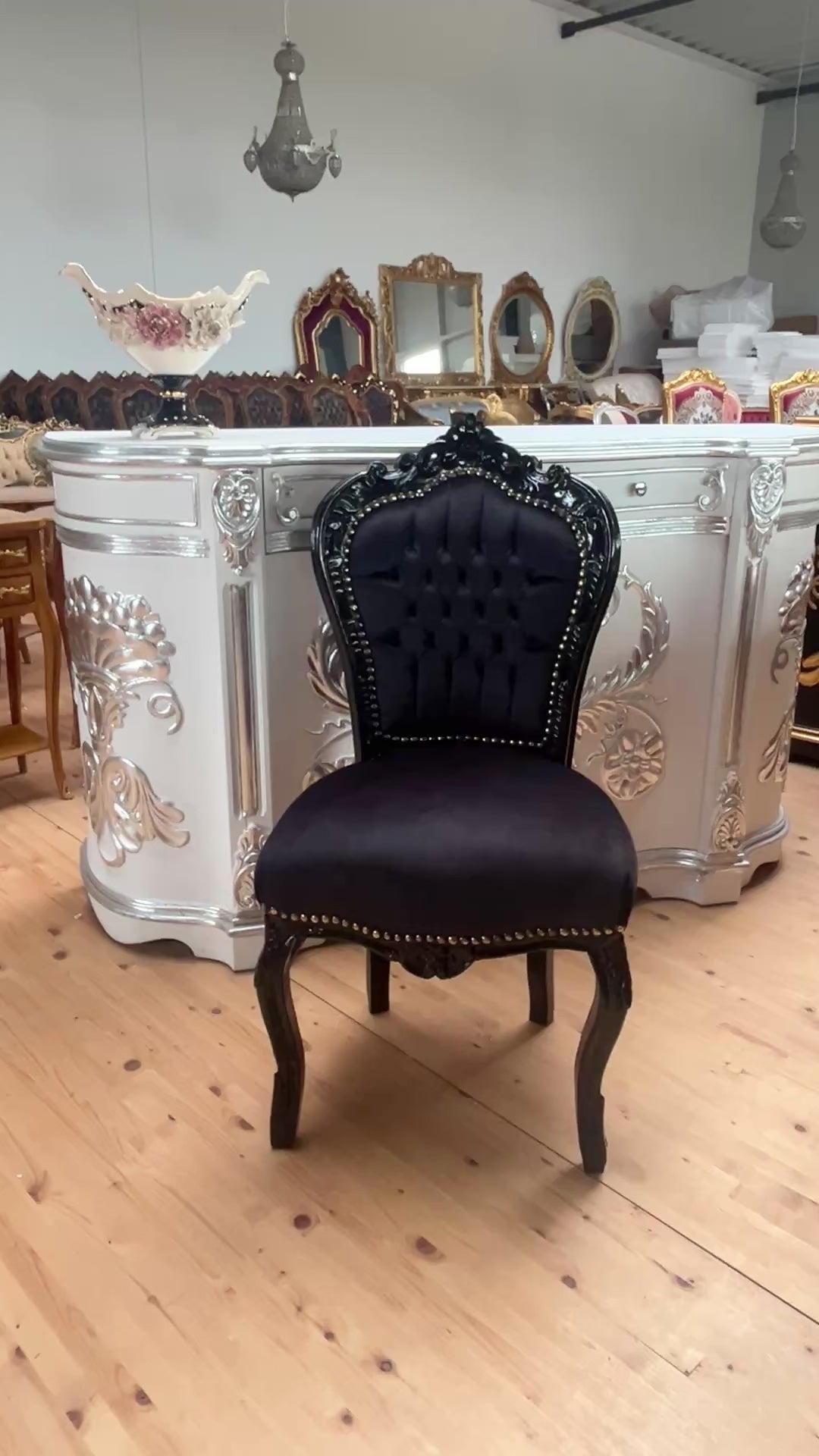 Baroque Accent Chair Black Velvet Louis XV Style Dining Chair Handmade