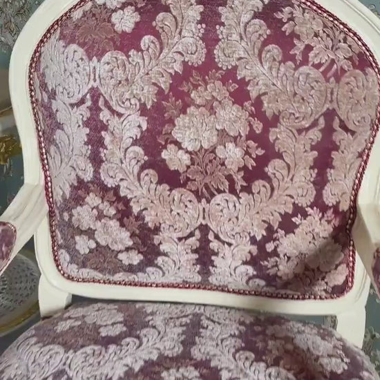 French Louis Style Armchair: Red Floral Velvet, Antique Baroque