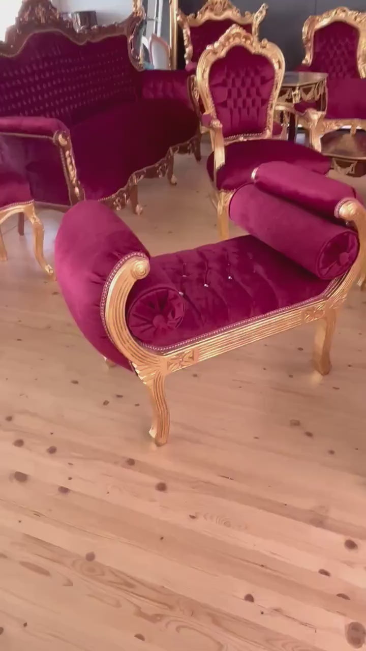 Ottoman Nostalgic French Louis Style Leopard Print Footstool in Gold Finish Ottoman Retro Baroque Style in Bordeaux Red Velvet Gift for Her
