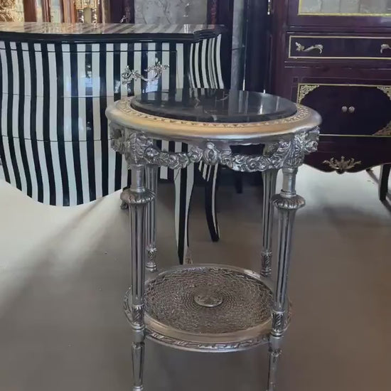 French Baroque Style Side Table: Gold Beech Wood with Marble Top