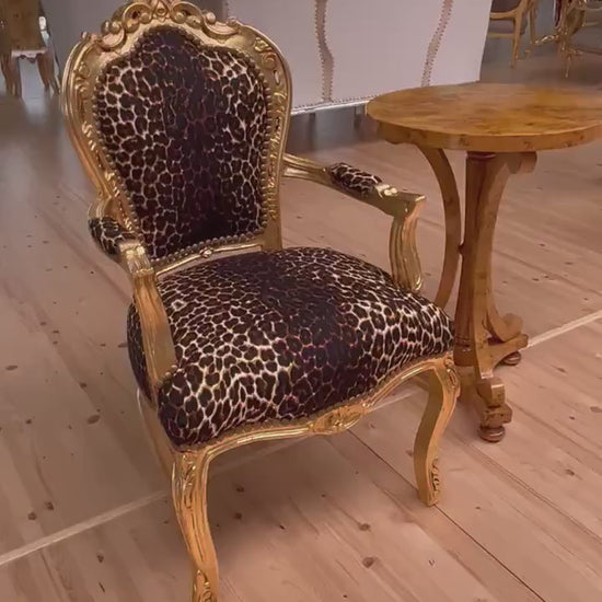 Französischer Sessel im Louis-Barock-Stil / French Louis Baroque Rococo Style Armchair - Gold Leopard