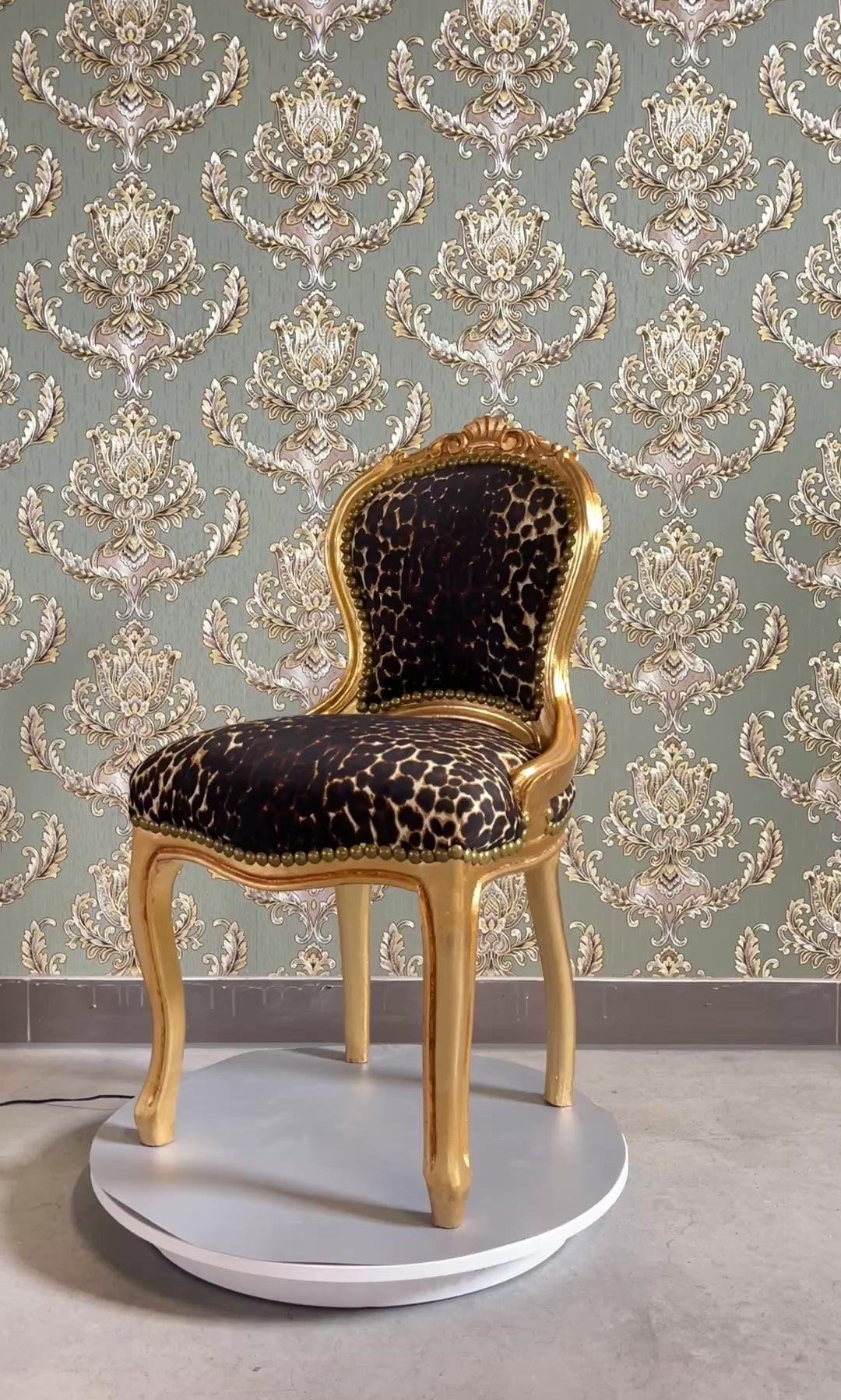 Small Chair Baroque Accent Chair Retro French Kid’s Chair Leopard Print Gold Chair
