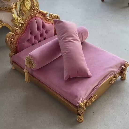 Pet Bed French Louis Baroque Style Dog Cat Bed Velvet in Gold Finish Cute Baroque Rococo Dog Bed in Pink Velvet Blue Velvet & Purple Velvet