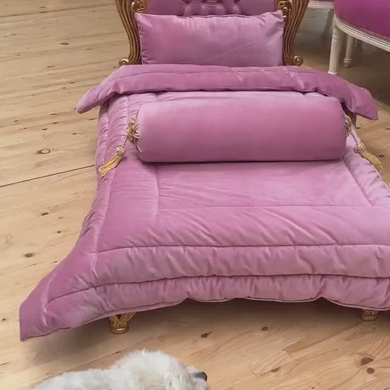 Pink Velvet French Baroque Pet Bed: Mid-Size Dog Bed with Blanket