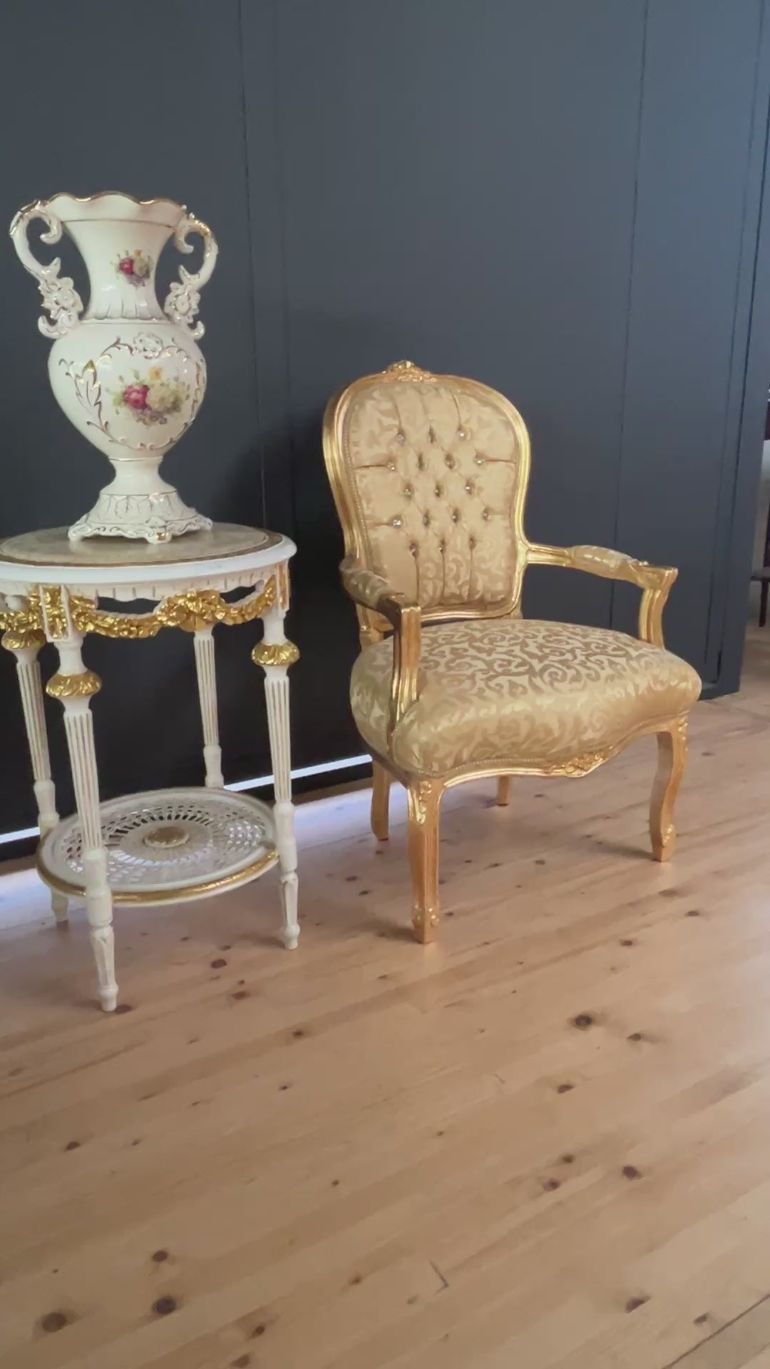 French Baroque Armchair Louis XV Hand Carved Gold Gilded Chair For Holiday Decor