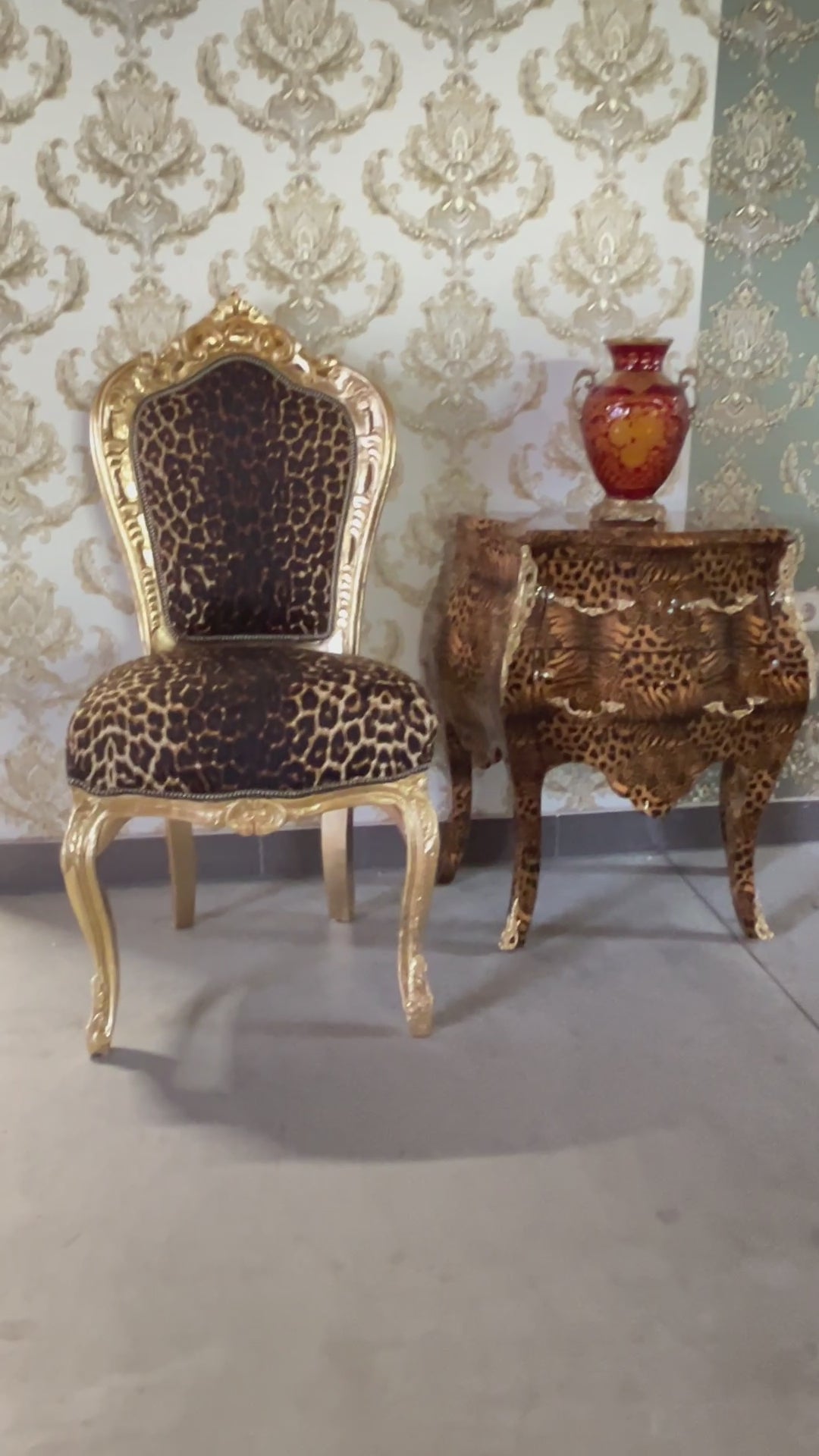 Baroque Accent Chair Leopard Print Glam French Style Furniture