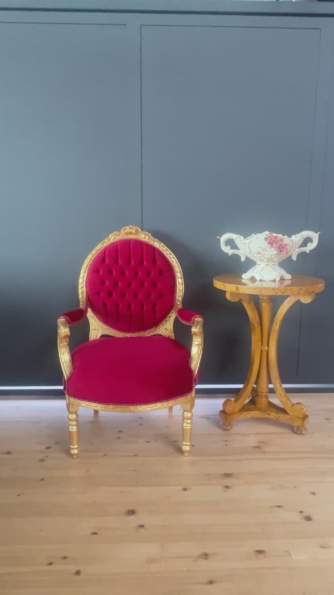 Royal Baroque Accent Chair Italian Antique Style Armchair in Handmade Red Velvet