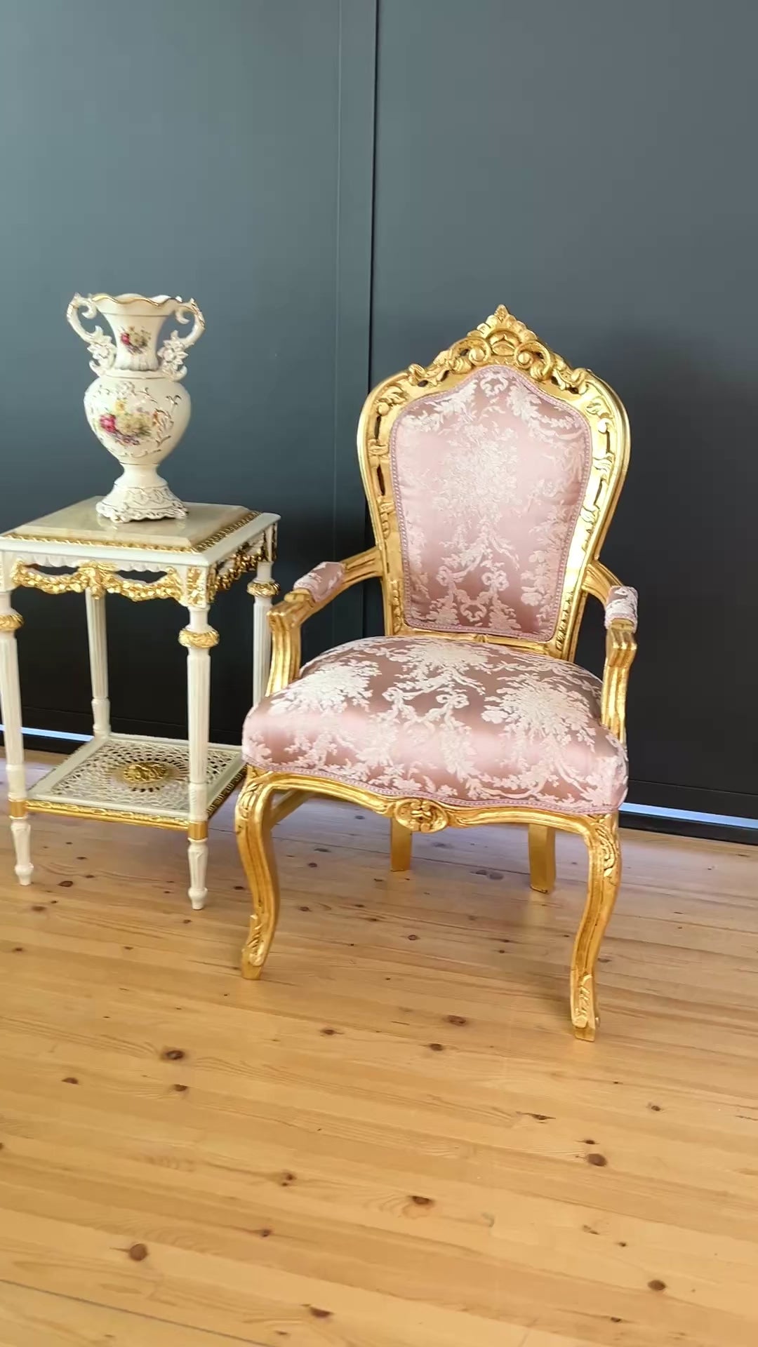 Pink Baroque Accent Armchair French Louis XV Green Velvet Chair in Handmade