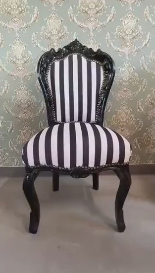 Black Stripe French Louis XV Chair: Retro Baroque Accent Chair