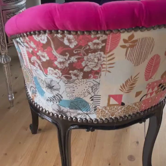 Cocktail Chair Tufted Velvet French Baroque Rococo Style in Floral Jungle Print Bar Chair Tufted Velvet Fuchsia Velvet Purple for Party Deco