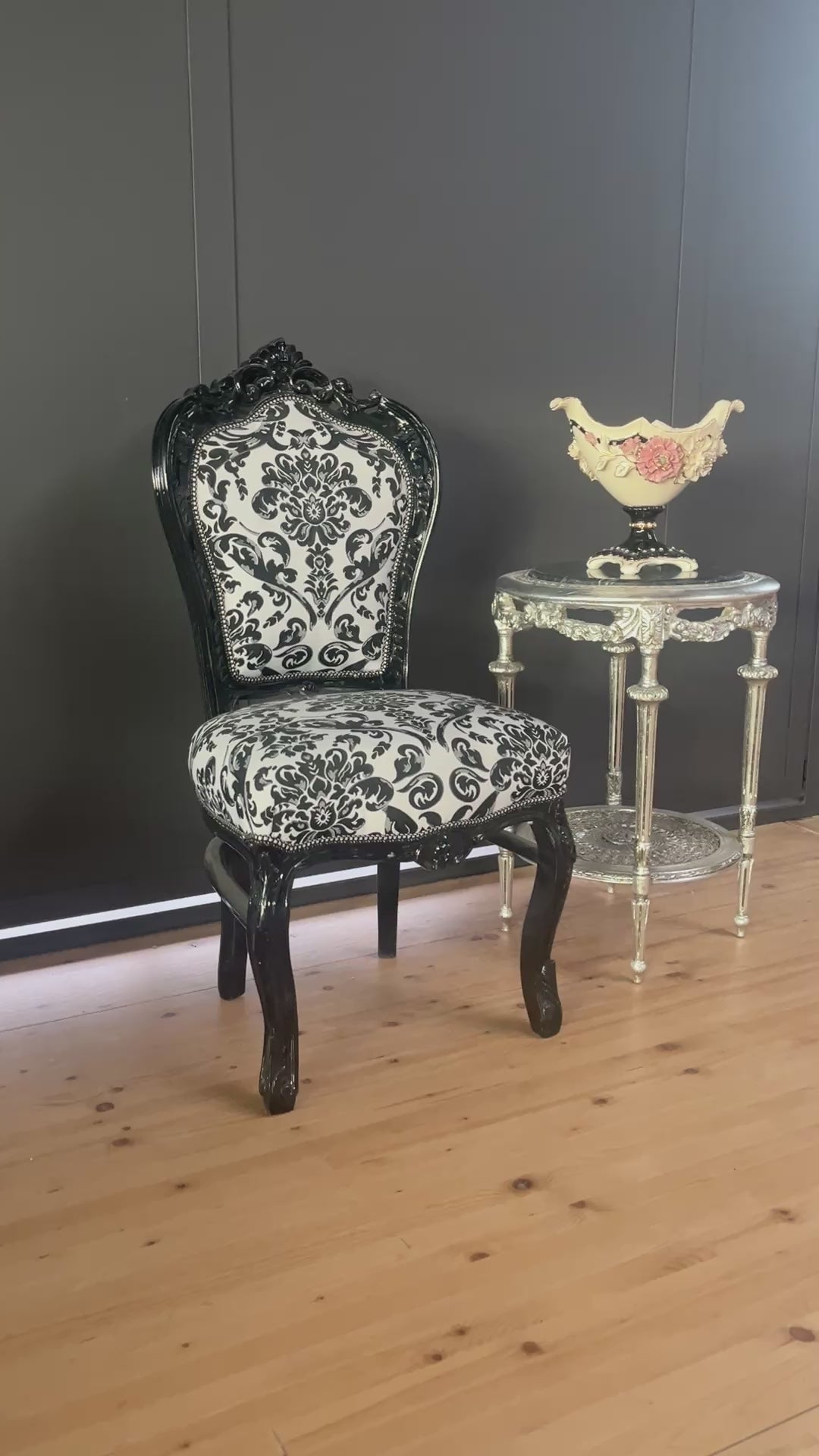 Elegant Baroque Chair French Louis XV Dining Chair Black Floral Pattern Handmade