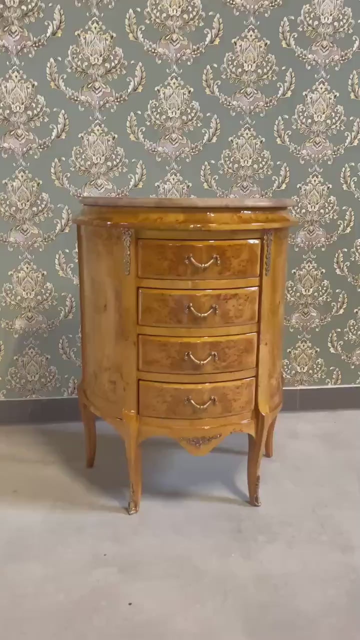 Rococo Style Marble Top Side Table: Handcrafted Yellow Accent Chest