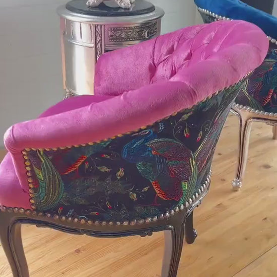 Tufted Velvet Cocktail Chair: French Rococo Style Animal Print Back
