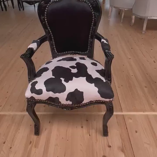 Handmade Baroque Armchair: Black Velvet Louis Style Chair with Animal Print