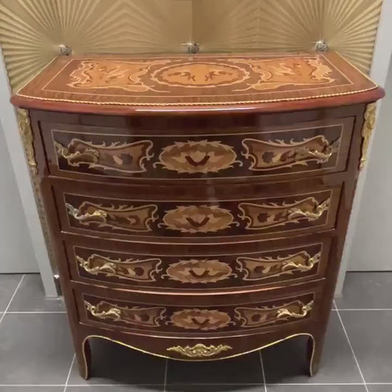 Chest of Drawer Retro Style 4 Drawers Cabinet Baroque Style Chest of Drawer Wood French Baroque Style Chest of Drawer for Home