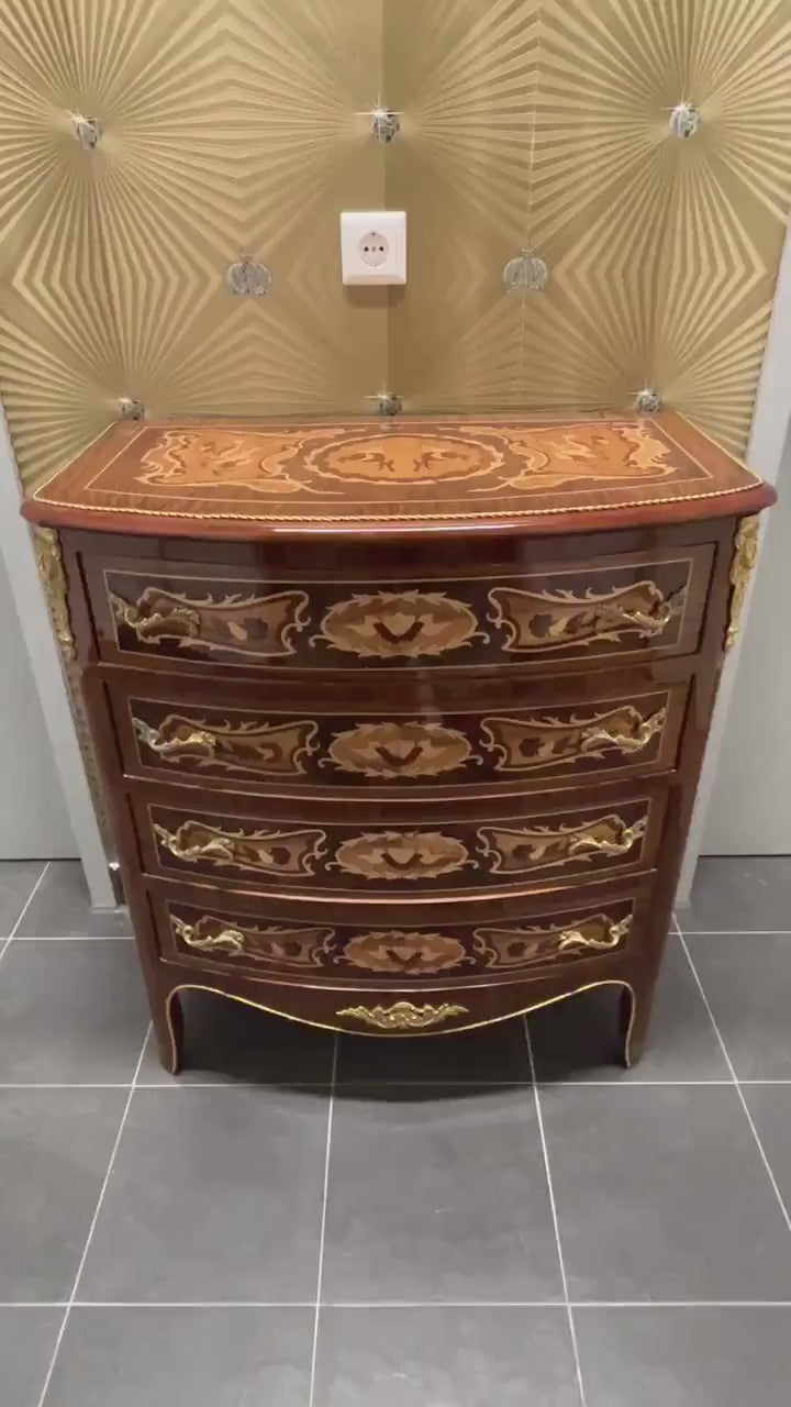 Chest of Drawer Retro Style 4 Drawers Cabinet Baroque Style Chest of Drawer Wood French Baroque Style Chest of Drawer for Home