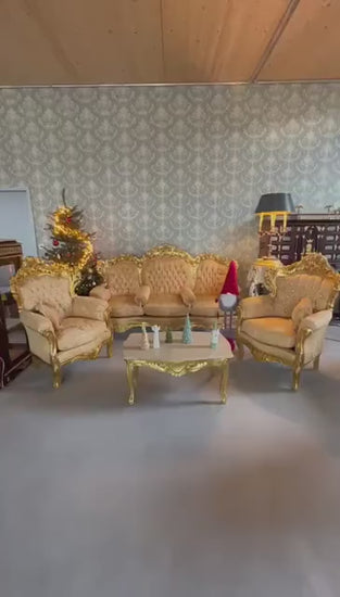Sofa Set French Louis Style in Gold Finish Retro Baroque Rococo Style Couch Set For Holiday Sparkling Home Decor Gift for Hotel Lobby Decor