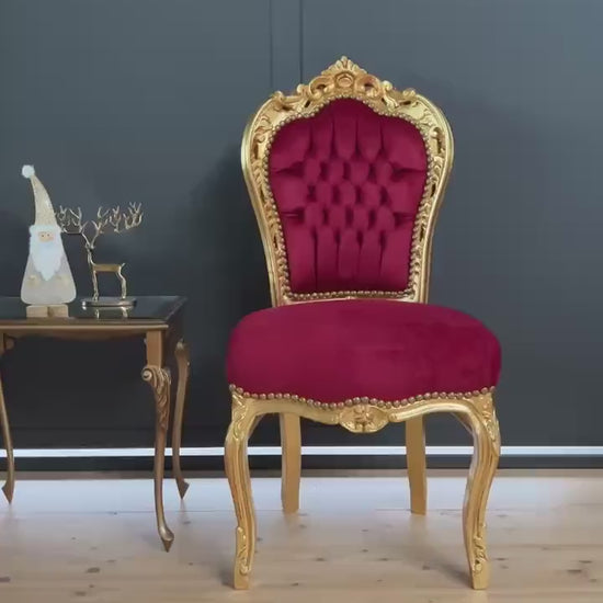Santa Red Velvet French Louis XV Dining Chair: Baroque Rococo Gold Accent Chair