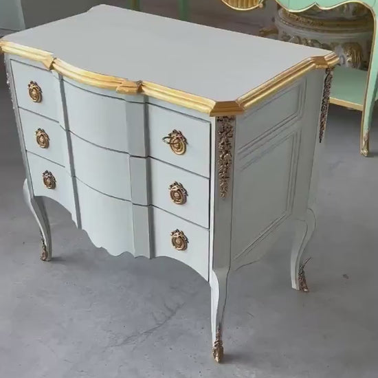 Barock-Rokoko-Kommode in Gebürstetes Hellblau/Baroque Rococo Chest of Drawer in Brushed Light Blue