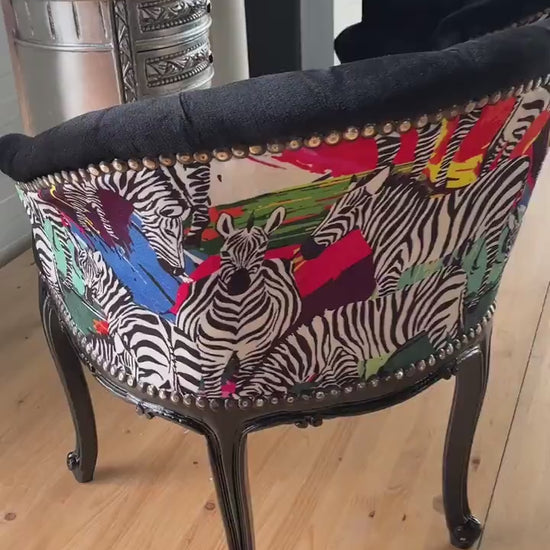 Tufted Velvet Cocktail Chair: French Rococo Style, Jungle Zebra Print
