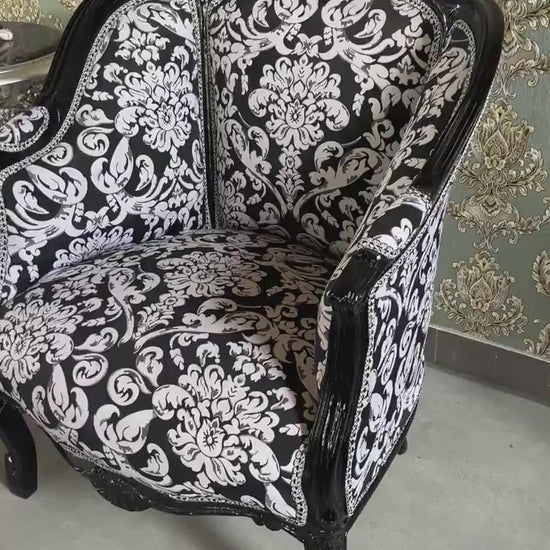 French Louis XV Style Armchair: Black Floral Baroque Lounge Chair